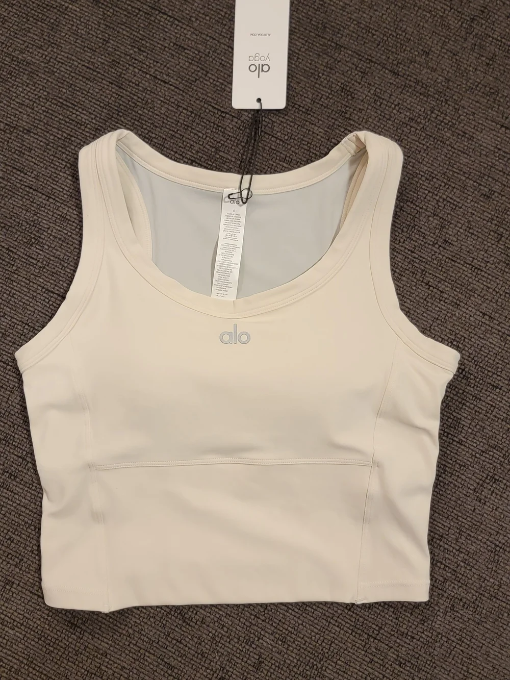 Alo Yoga Beige/Cream Cropped Tank Top with Built-In Bra & Non-Removable Pads